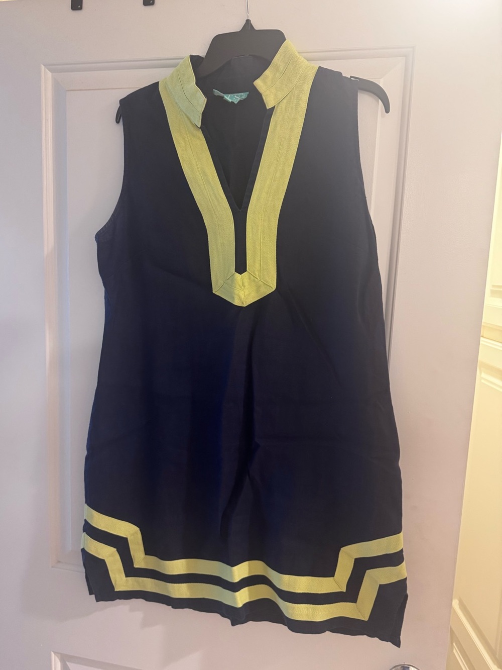 Sail To Sable Linen Tunic Dress Navy with Lime Trim size Large